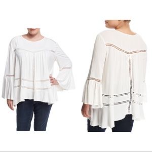 Cirana || Off White Bell-Sleeve Lace-Inset Top